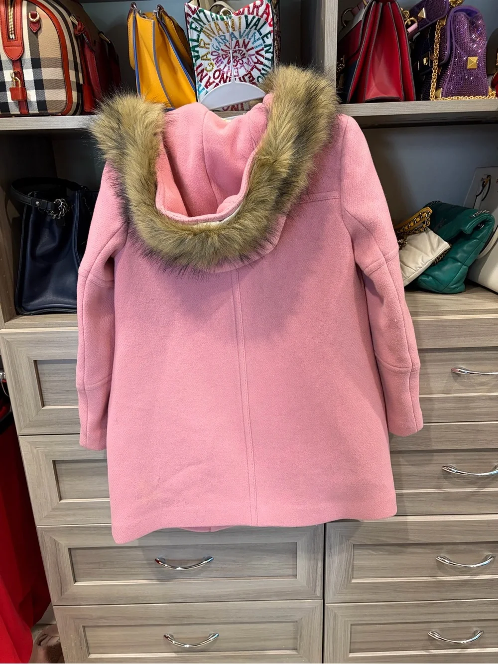 J. Crew Pink Wool Coat with Faux Fur Trim - Picture 2 of 7